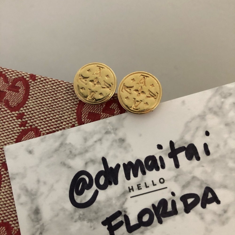 Louis Vuitton LV Gold Button Stud Earrings